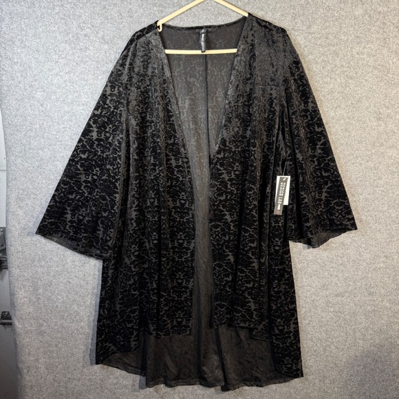 Design Lab Lord & Taylor 3X Black Velvet Burnout Floral Kimono Duster Cardigan - Picture 1 of 10